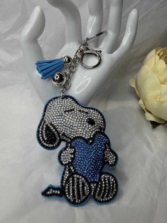 no brand Accessories - Rhinestone Snoopy- Puffy Keychain with Blue Heart and Tassel